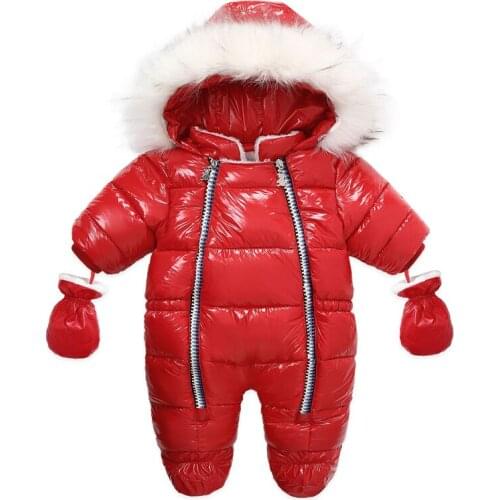 Baby Romper Russian Winter Boys Girls Snowsuit Warm Overall Double Zipper Hooded Waterproof Jumpsuit Kids Outerwear Coat Clothes