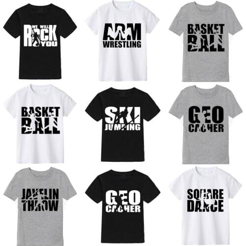 Boys T Shirt Kids Summer Physical Education Project Black Whiet Print Girls T-Shirt For Boy Cotton 2-10 Year Childrens T-Shirt