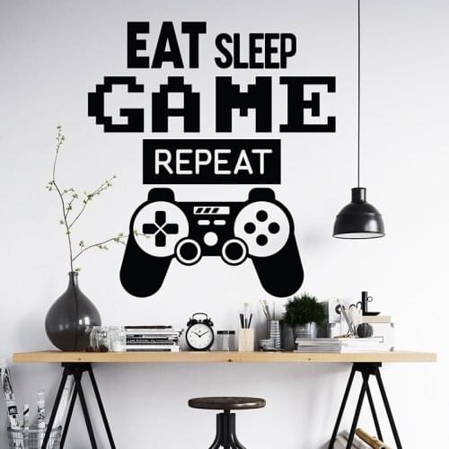 Gaming Zone Game Wall Sticker Playroom Bedroom Eat Sleep Game Repeat Xbox Ps4 Quote Wall Decal Kids Room Vinyl Decor m366