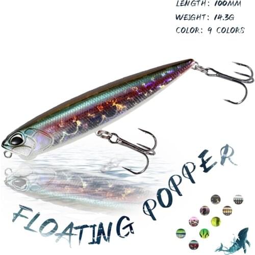 KoKossi 1PCS 100MM/14.3G Fishing Lures Popper Floating Artificial Bait Top Water Wobblers Hard Bait Fishing Accessories Tackle