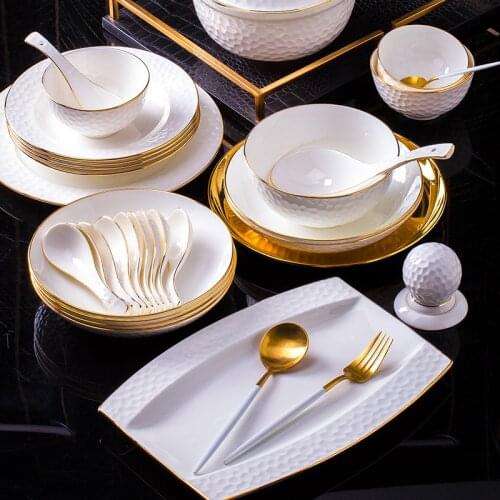 36 Heads Jingdezhen Ceramic Dinner Dish Rice Bowl Soup Bowl Salad Noodles Bowl Plate Dinnerware Set Kitchen Tableware