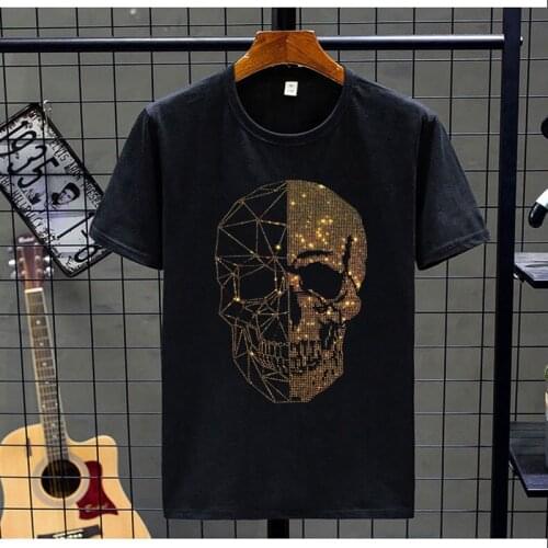 Cool Tees 3d Hot Drilling Rhinestones Men 'S T -Shirt Summer 2021 Fashion O-Neck Tops Punk T Shirts Men 'S Plus Size Streetwear