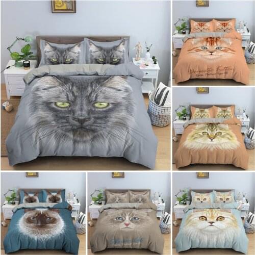 2/3PCS Animal Cat Pattern Duvet Cover Set Sofa Luxury Bedding Set King Queen Twin Full Size Quilt Cover Bedroom Bedclothes