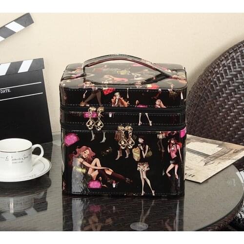 Super fire cosmetic bag women 2020 new large capacity storage box cosmetics simple double deck portable Cosmetic Case