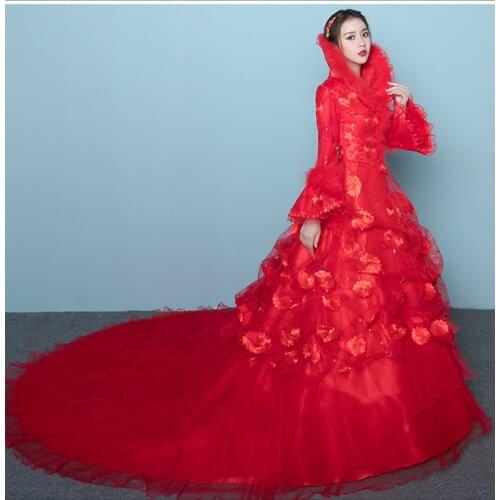 Red queen/white queen fan collar feather Medieval dress Renaissance gown royal princess V collar Victoria dress Belle Ball