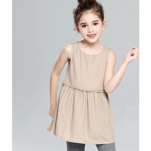 Girls Summer Dress Baby Girl Clothes 2019 New Casual Linen Cotton Princess Vest Dress 2-13Y RT470