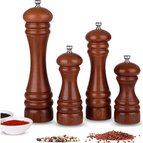 Mokithand Salt and Pepper Mills European Beech Wooden Manual Pepper Grinder Food Carbon Steel Grinder 5' 6' 8' 10' Salt Mill