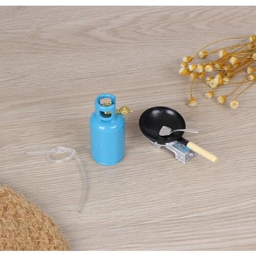 12th Dollhouse Mini Kitchen Gas Tank Stove Wok Shovel Model Toy Accessory