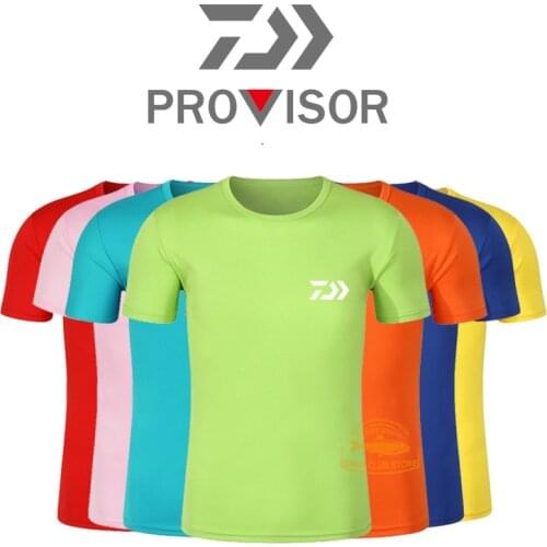Daiwa Round Neck Fishing Short Sleeve T-shirts Mens Summer Outdoor Quick-drying Solid Color T-sleeves Leisure Sport T-shirts