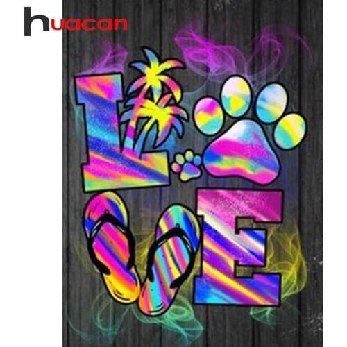 Huacan 5D Diamond Mosaic Kit Love Text Full Square Diamond Embroidery Painting Cartoon Home Decor Rhinestone Picture Gift
