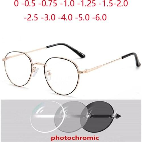 Blue Light Blocking Oval Nearsighted Glasses Women Metal Polygon Short-sight Eyewear Prescription Spectacles 0 -0.5 -0.75 To -4