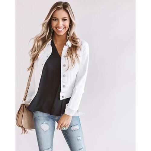 Autumn Solid Women Denim Jacket 2021 Fashion White Long Sleeve Short Jean Jacket Streetwear Casual Jackets Womens Denim Coat