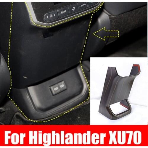 Carbon Fiber Silver Style Rear Seat Armrest Box Anti Kick Cover Trim For Toyota Highlander Kluger XU70 2021 2022 Accessories