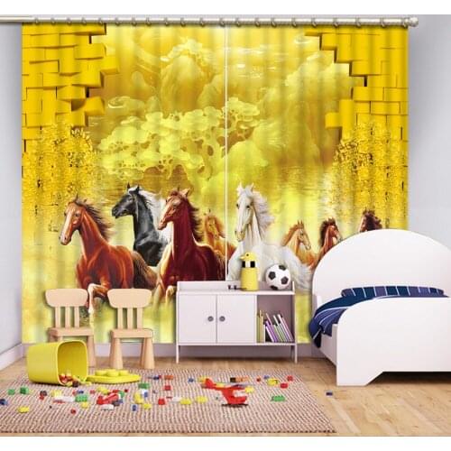 Horse curtains Scenery Beauty Digital Photo Printing Blackout 3D Curtains for Living Room Bedding Room Hotel golden 3d curtains