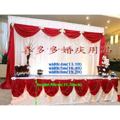 13.1ft(W)*31.5"(H) ice silk red Tablecloth wedding table skirt banquet table skirt with swag table cover wedding table swag