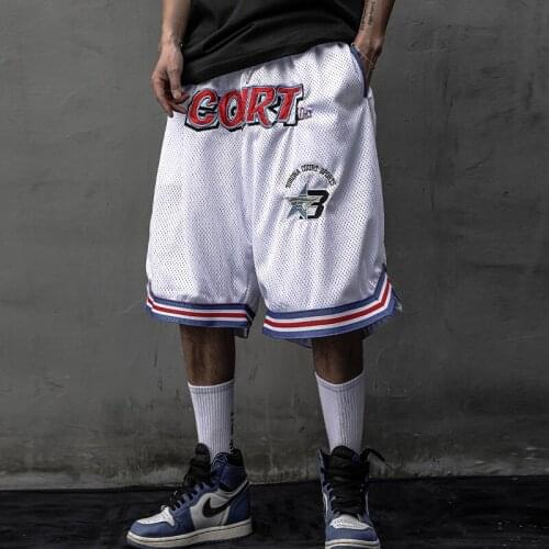 Sporty Mesh Street Basketball Men Hip Hop Shorts Embroidery Casual Short Pants Streetwear Sweatpants Loose Male Joggers Techwear