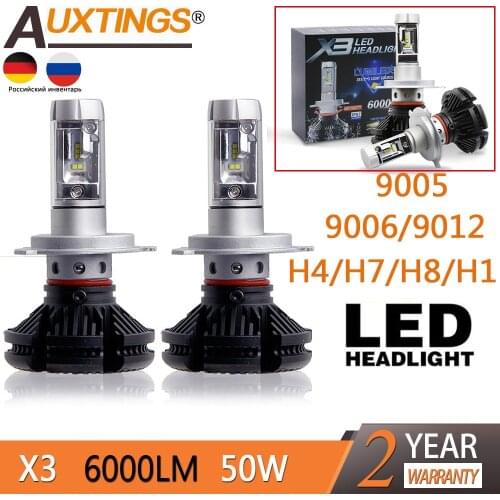 Auxtings 2pcs X3 led headlight 50W 6000LM LED Car Headlight 3000K/6500K/8000K ZES Chip H1 H11 9005 H4 9006 H7 LED fog Lamp Auto