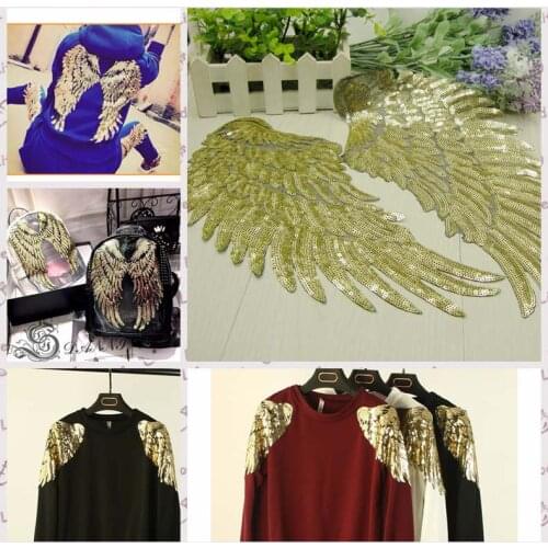 Cloth Patch Affixed Chapter Sequin Embroidery Wings Golden Section Clothing Accessories with Adhesive Large Paillette