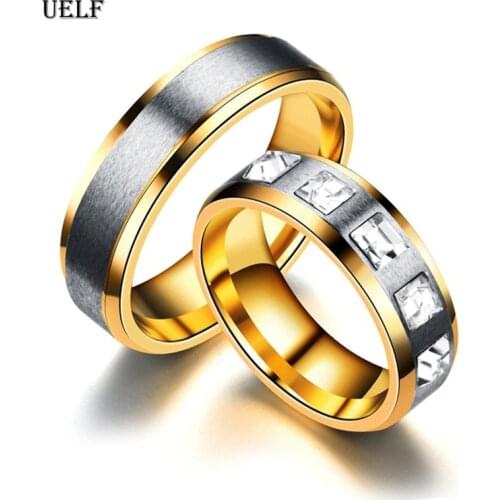 Uelf Wedding Rings for Women Men Couple Promise Band Stainless Steel Anniversary Engagement Jewelry Alliance Bijoux