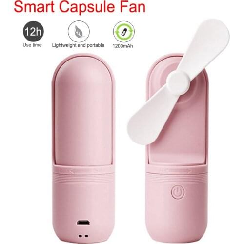 Portable Smart Capsule Fan with Rechargeable Built-in Battery 800mA USB Port Handy Air Cooling Mini Fan