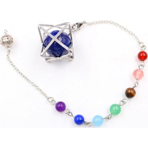FYJS Unique Jewelry Silver Plated Merkaba Star Point Lapis Lazuli Round Bead Dowsing Pendant
