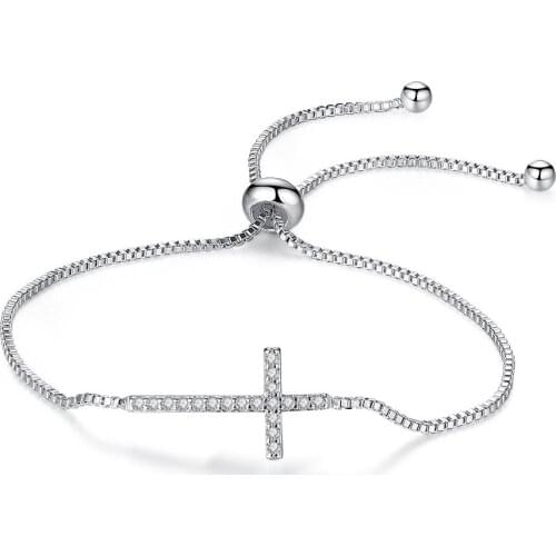TB026 Cross micro-inlaid zircon adjustable ladies simple T-shaped bracelet