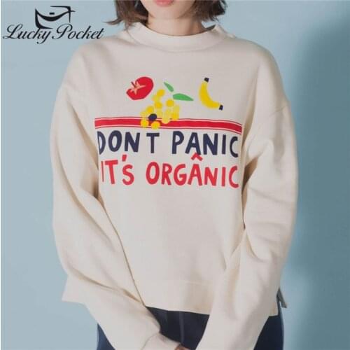 Women Spring Fall Apricot O-Neck Cotton Fruit Print Letter Sweatshirt Ladies Sweet Plus Size Pullovers Female Casual Tops ZM116