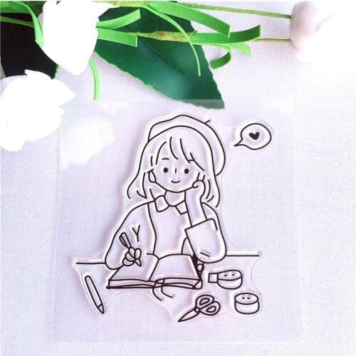 10*10 Lovely Thinking Girl Transparent Clear Stamps Seal for DIY Scrapbooking Photo Album Decorative Clear Stamp Sheet