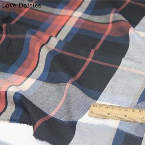 100% Cotton Yarn Dyed Herringbone RED BLUE GRAY Color Big Lattice Check Fabric for Spring Apparel Dress Shirt Top Handwork Craft