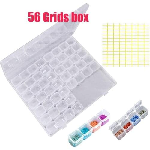 56 Grids Diamond Painting Storage Containers Embroidery Diamond Box Diamonds Accessories Beads Organizer with 112PCS Stickers
