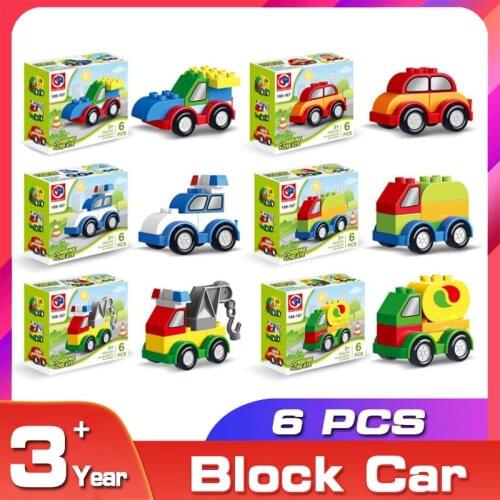 6pcs Building Blocks Juggle Accessory Cartoon Car Model Vehicle Set Toys Transport Bricks Big Particles Domino All Available