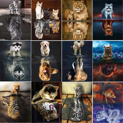5D DIY Diamond Painting Square Round Animal Reflection Combination Embroidery Home Decoration