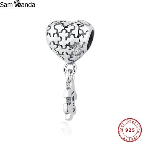 Authentic 100% 925 Sterling Silver Bead Charm Love Puzzle Pendant Charms Heart Fit Bracelets Necklaces Women DIY Jewelry Making