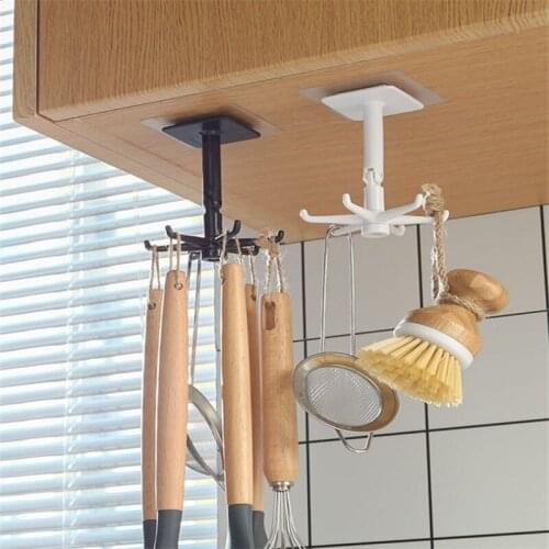 Household 360 Degree Rotated Kitchen Hooks Self Adhesive Cupboard Organizer Hook Up Storage Rack Kitchen Supplies