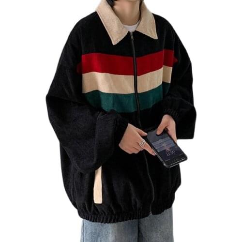 Chaqueta de pana para hombre, chaquetas casuales de colores contrastantes a la moda, ropa de calle para hombre, chaqueta Bomber