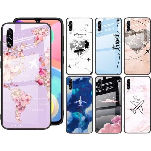 Tempered Glass Cover World Map Travel Just Go For Samsung Galaxy S21 Ultra Plus 5G M51 M31 M21 Shockproof Shell Phone Case