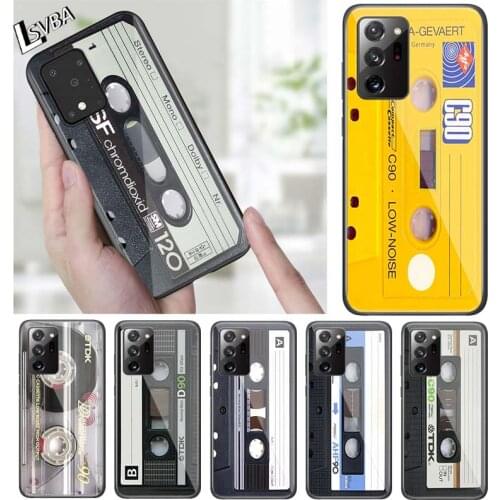 Vintage Magnetic Tape Cassette for Samsung Note 20 S20 Ultra Plus A91 A71 A51 A41 A31 A21 A21S A11 A01 Bright Black Phone Case