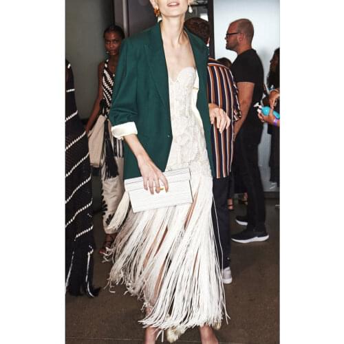 Elegant Tassel Floral Embroidery Lace Bandage Dress Strapless Fringe Off Shoulder Sweetheart Neck Sleeveless Maxi Party Dress