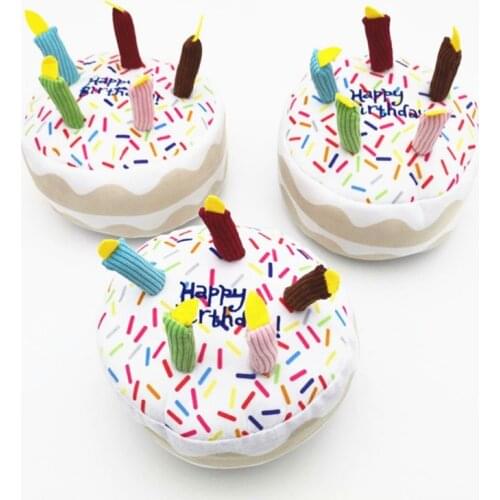 Molar Dog Toy Plush Birthday Cake Play Interactive Bite Resistant Squeaky Training Chew Soft Cake Stuffed Pet Toys