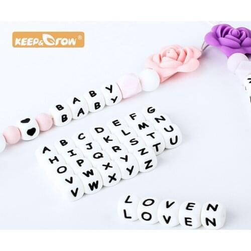Keep&Grow 300pcs 12mm English Alphabet Silicone Letter Bead Rodent DIY Baby Teether Toy Necklace Food Grade Silicone Beads