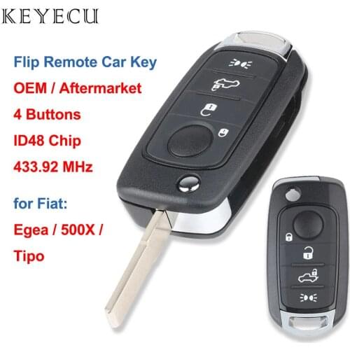 Keyecu OEM / Aftermarket Remote Car Key Fob 4 Buttons 433.92Mhz 48 Chip for Fiat 500X Egea Tipo 2016 2017 2018