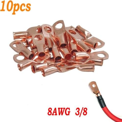 10pcs Electrical Wire Ring Terminal Copper 8 AWG Gauge 3/8 Connectors Car Audio Terminals Kit