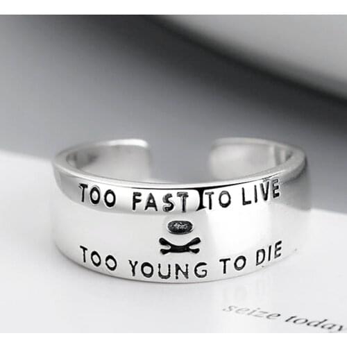 YIZIZAI Silver Color Retro Vintage Exaggerated Personality Skull Rings for Men Women Letter Finger Ring Exaggeration