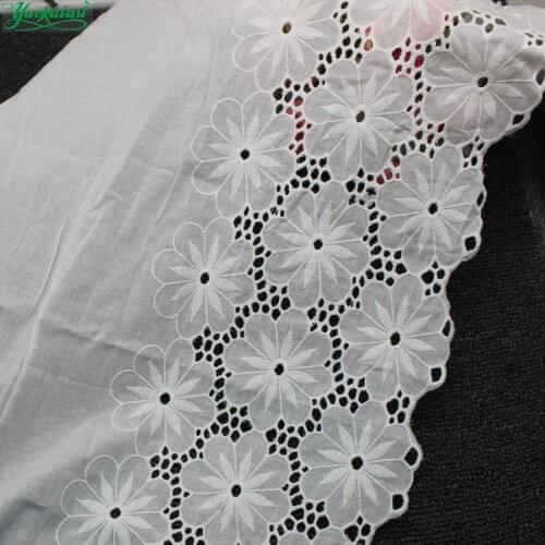 100% Cotton Lace Eyelet Embroidered Fabrics 5 Yds Swiss Cotton Voile Appliqued 3D Flower Trims Diy NatureWhite 40cm