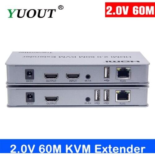 YUOUT 2.0V 60m USB HDMI KVM Extender with local loop out and audio output 3.5mm Audio out Touch Screen Display with IR