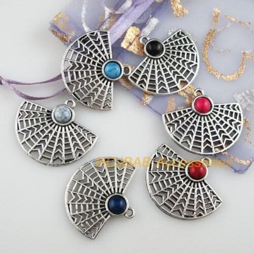 Fashion 6 New Sector Mixed Charms Acrylic Flowers Tibetan Silver Color Pendants 26x30mm