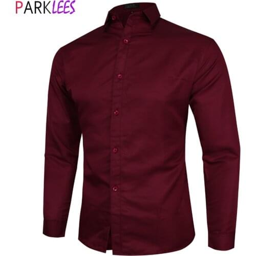Wine Red Mens Dress Shirts 2020 Autumn New Slim Fit Long Sleeve Casual Shirt Men Business Formal Work Chemise Homme Camisas 4XL