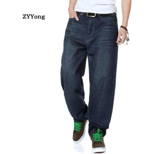 2021 Loose Hip Hop Jeans Men Denim Pants Big Tide Blue Straight Skateboard Wide Leg Trousers Brand Clothing Large Size 30-46