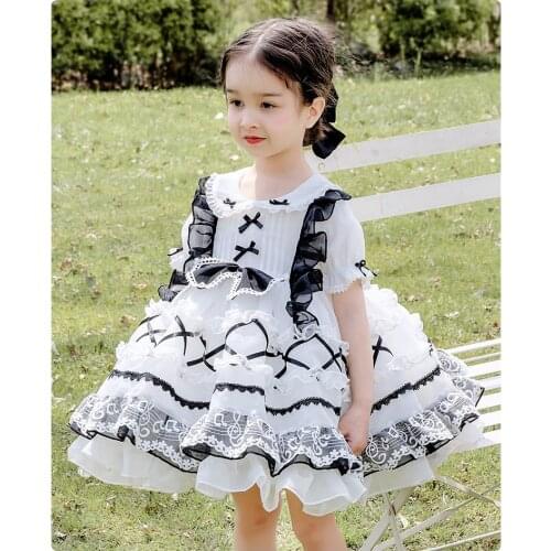 2021 new childrens black stitching puff sleeve doll collar princess Lolita dress