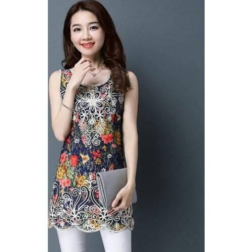 New Brand Summer Women Lace Suspender Mid-Length Tank Tops Embroidery Sequin Loose Plus Size S-XXXL Female Chiffon Vest Dress